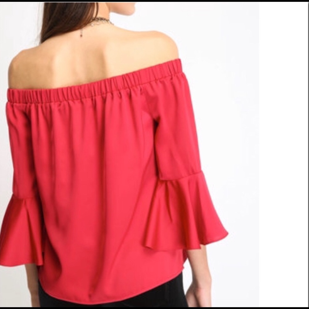 Crimson Red Off-Shoulder Bell-Sleeve Top
